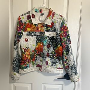 Simply Art By Dolcezza Jacket Women's Size Small Multicolor/White Graphic Design